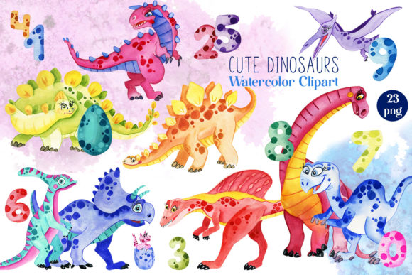 Download Cute Dinosaurs Watercolor Clipart - Premium Bundle