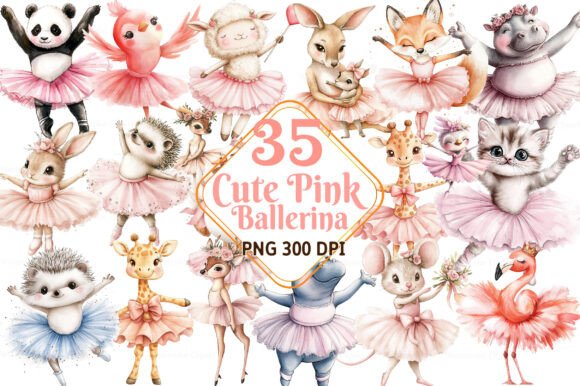 Download Cute Pink Ballerina Animals - Premium Bundle