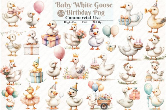 Download Watercolor Baby White Goose Birthday Png - Premium Resources