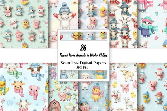 Download Kawaii Farm Animals in Winter Clothes - Farm animals Collection