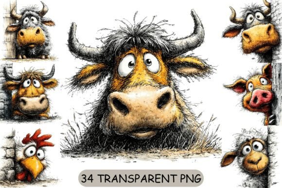 Download 34 Funny Peeking Farm Animals PNG - Farm animals Collection