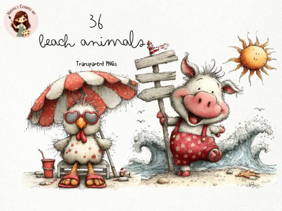 Download Beach Farm Animals PNG Clipart Set - Farm animals Collection
