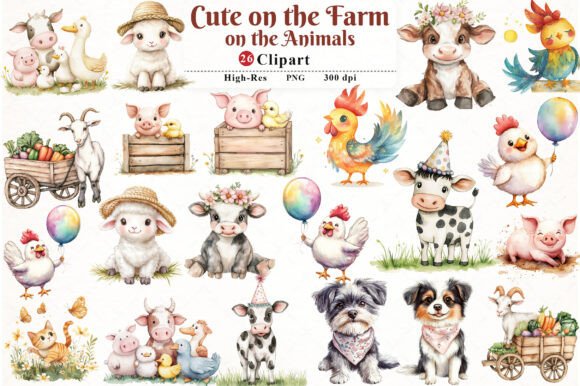 Download Cute on the Farm on the Animals Clipart - Premium Bundle