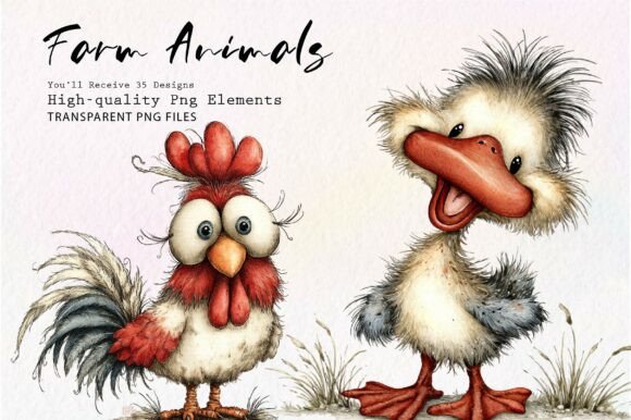 Download Whimsical Quirky Farm Animals PNG - Farm animals Collection