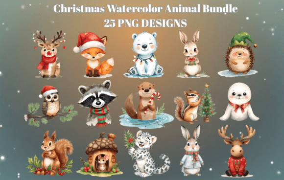 Download Christmas Watercolor Animal Bundle - Watercolor animal bundle Collection